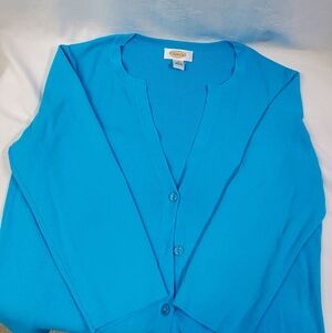 Talbots Women's Blue 3/4 Sleeve Button Front Business Cardigan Medium
